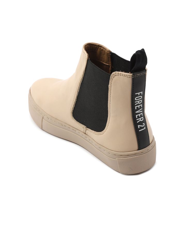 FOREVER 21 Women Beige Textured PU Flat Boots