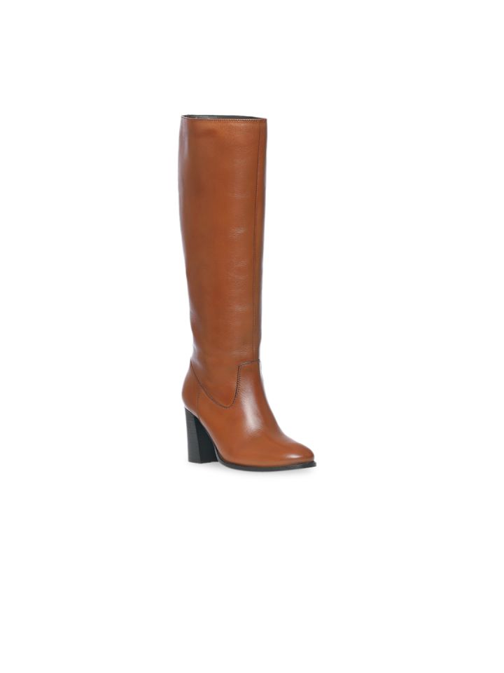 Buy Saint G Tan Brown Textured Leather Knee High Long Boots