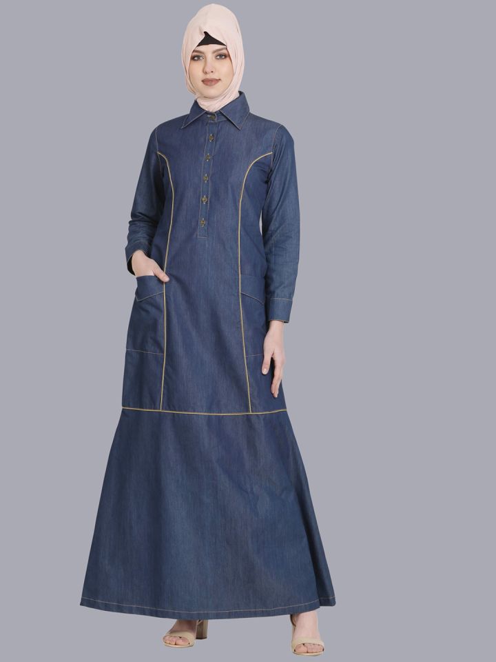 MOMIN LIBAS Women Blue Solid Denim Abaya