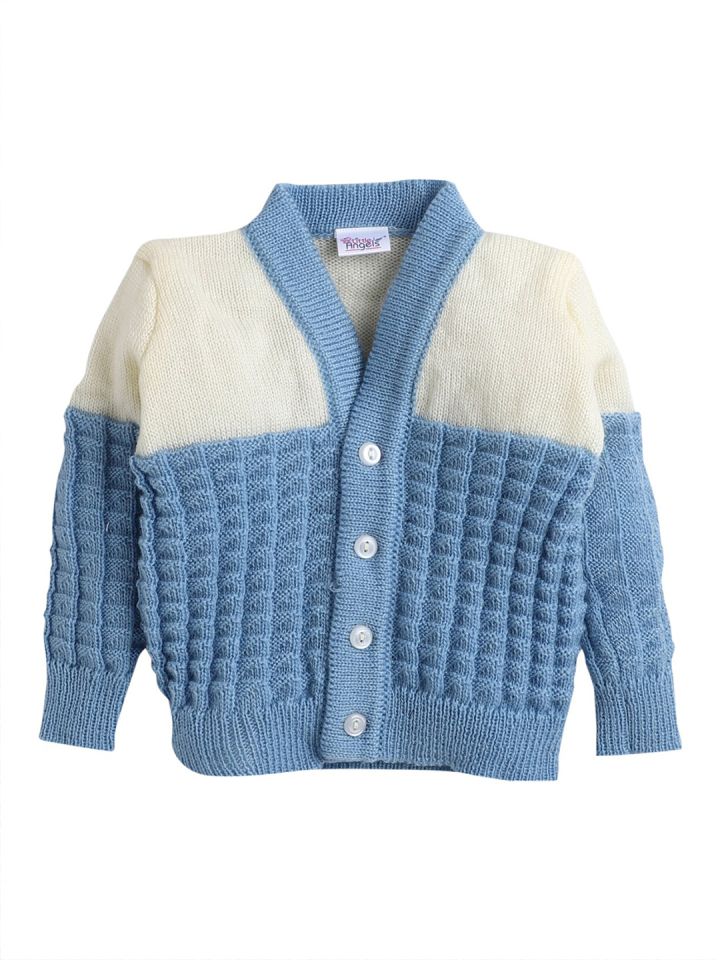 Buy Little Angels Kids Blue White Colourblocked Cardigan Sweater
