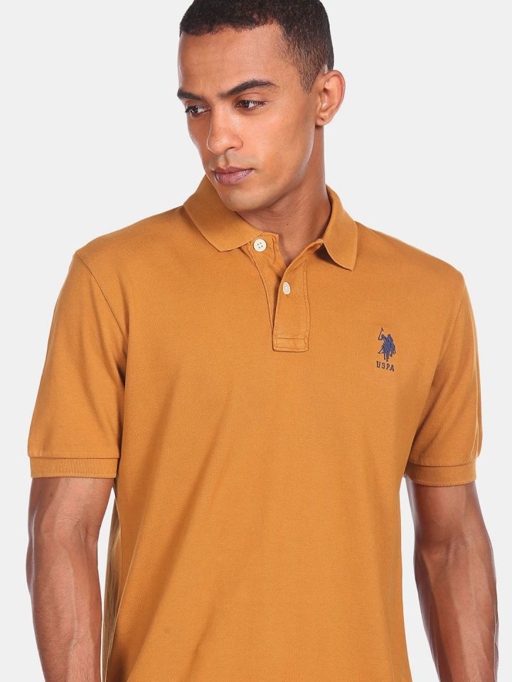 Buy U S Polo Assn Men Mustard Yellow Polo Collar T Shirt Tshirts