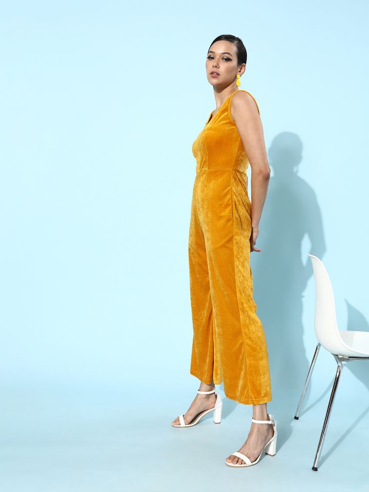 Mustard sales velvet jumpsuit