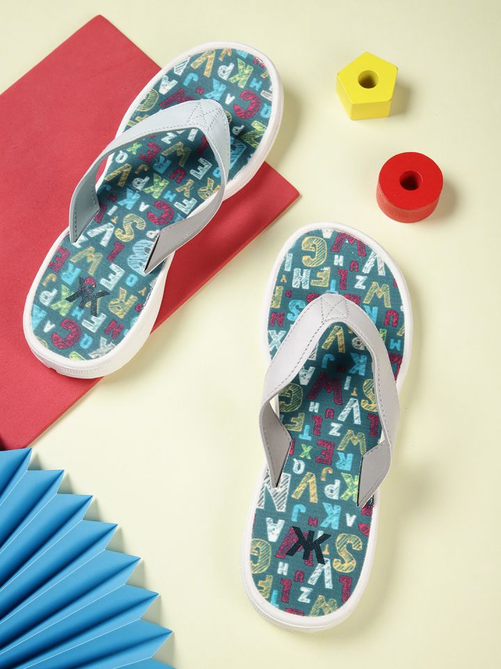 Kook N Keech Women Green Yellow Printed Thong Flip Flops