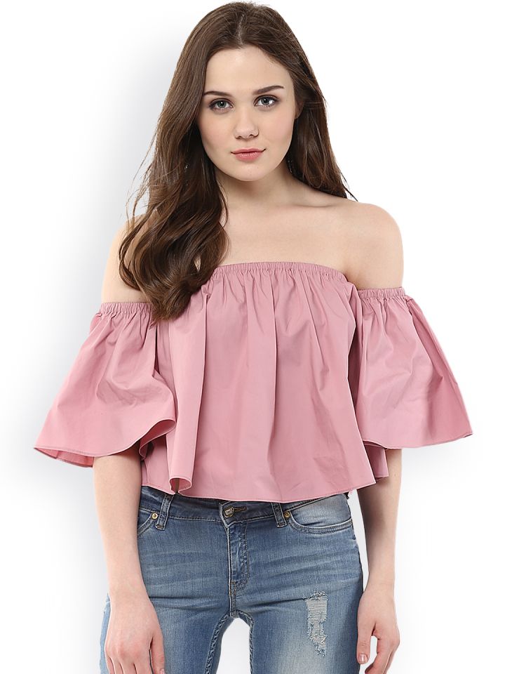 Buy Harpa Women Pink Solid Off Shoulder Top Tops for Women