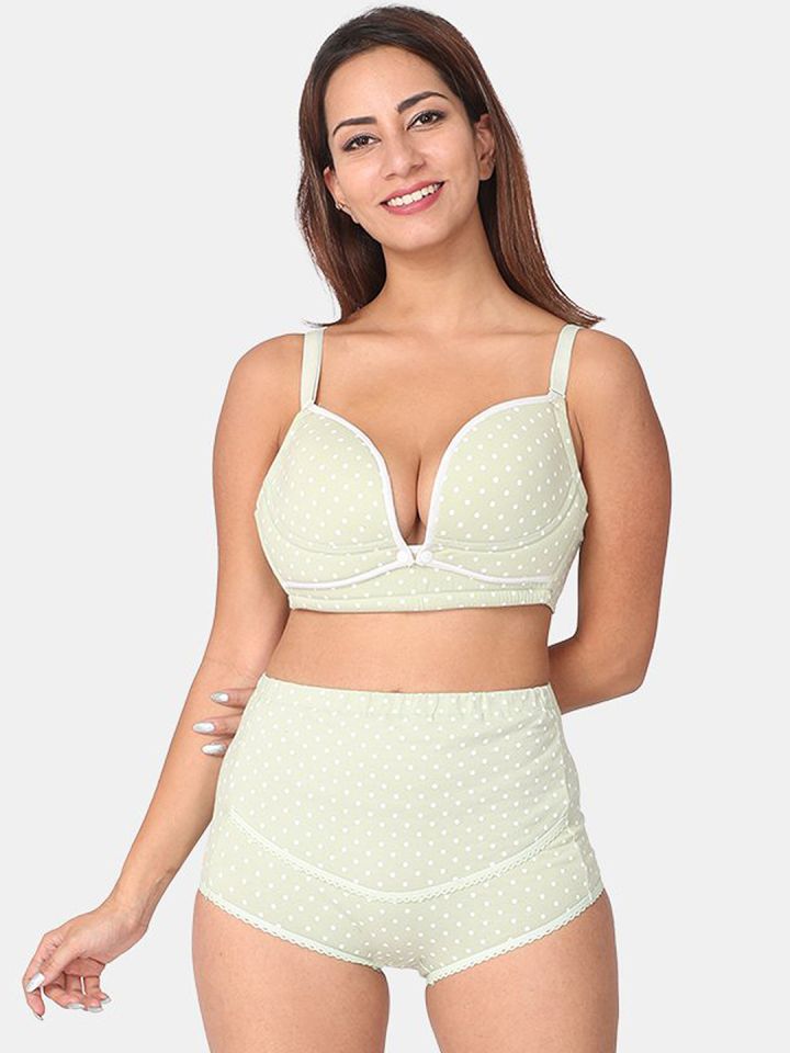 Aqua Polka Dot High Waist Maternity Panty and Front Open Bra