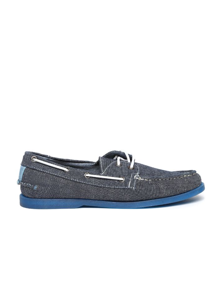 Mens blue canvas deck shoes top