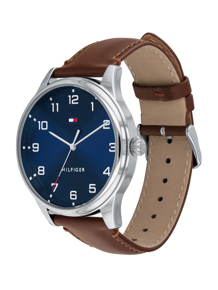 Buy Tommy Hilfiger Men Navy Blue Dial Brown Leather Strap