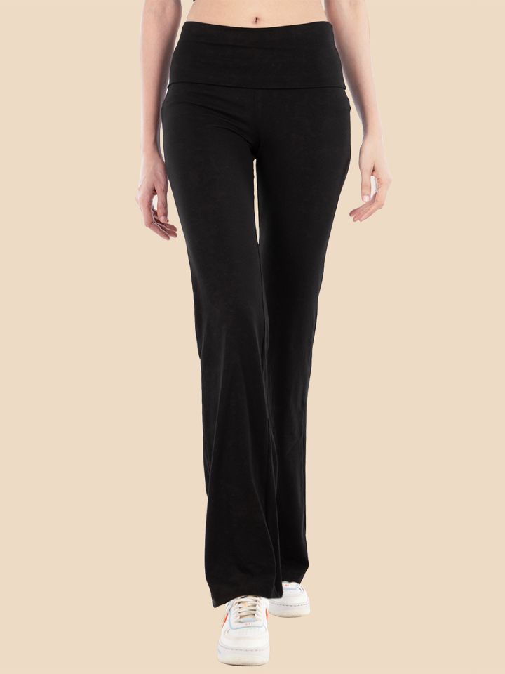 Organic Cotton Yoga Pants Black Leggings With Fold Over Waist Band Black  Yoga Bottoms Organic Cotton Clothing 
