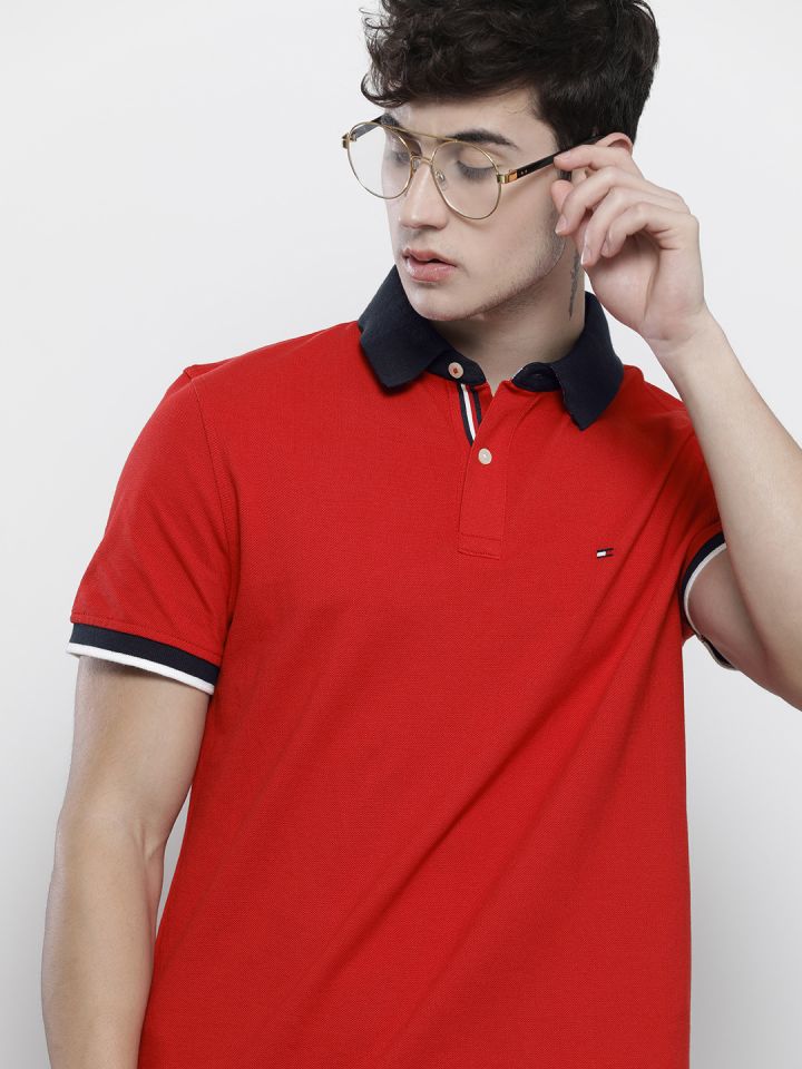 Buy Tommy Hilfiger Men Red Black Polo Collar T Shirt Tshirts
