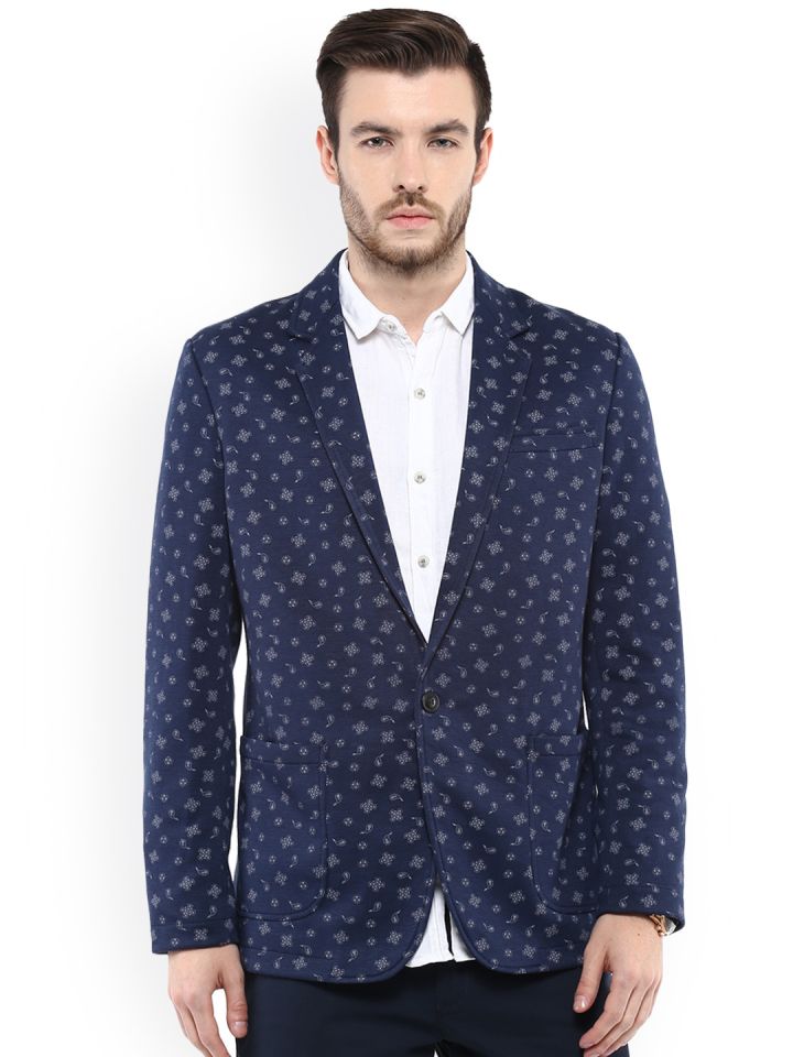 Buy Mufti Men Navy Printed Single Breasted Casual Blazer Blazers for Men 1606158 Myntra