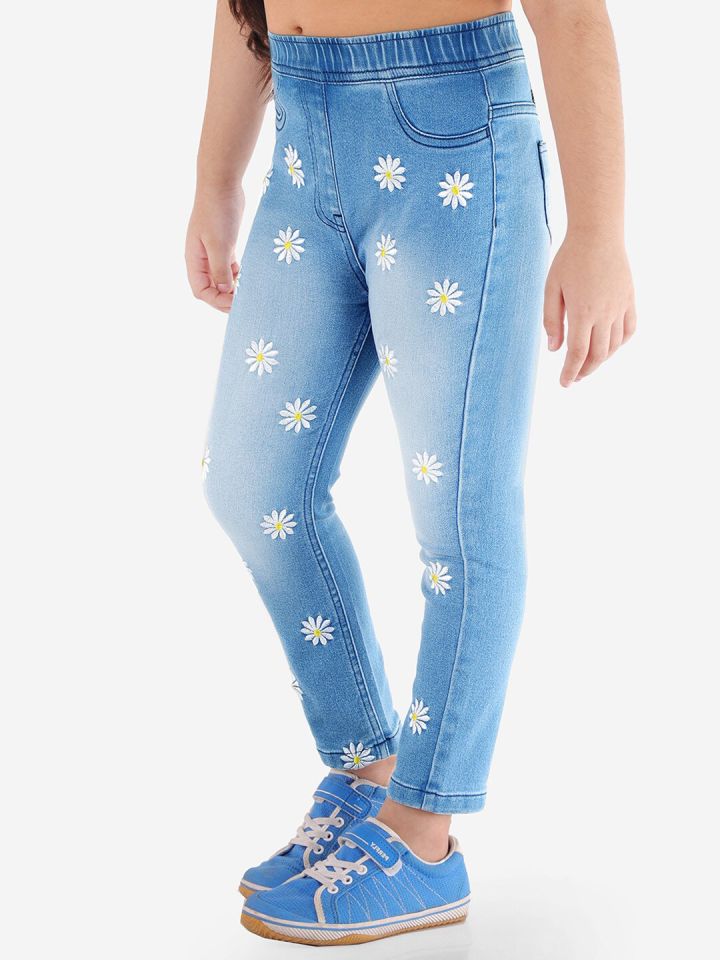 Buy Naughty Ninos Girls Blue Heavy Fade Embroidered Stretchable Jeans -  Jeans for Girls 16443466