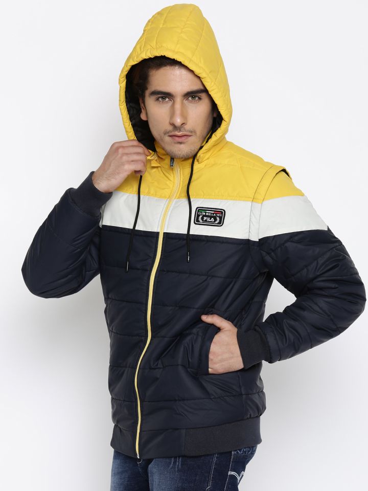 FILA Men Navy Yellow Hooded Puffer Jacket