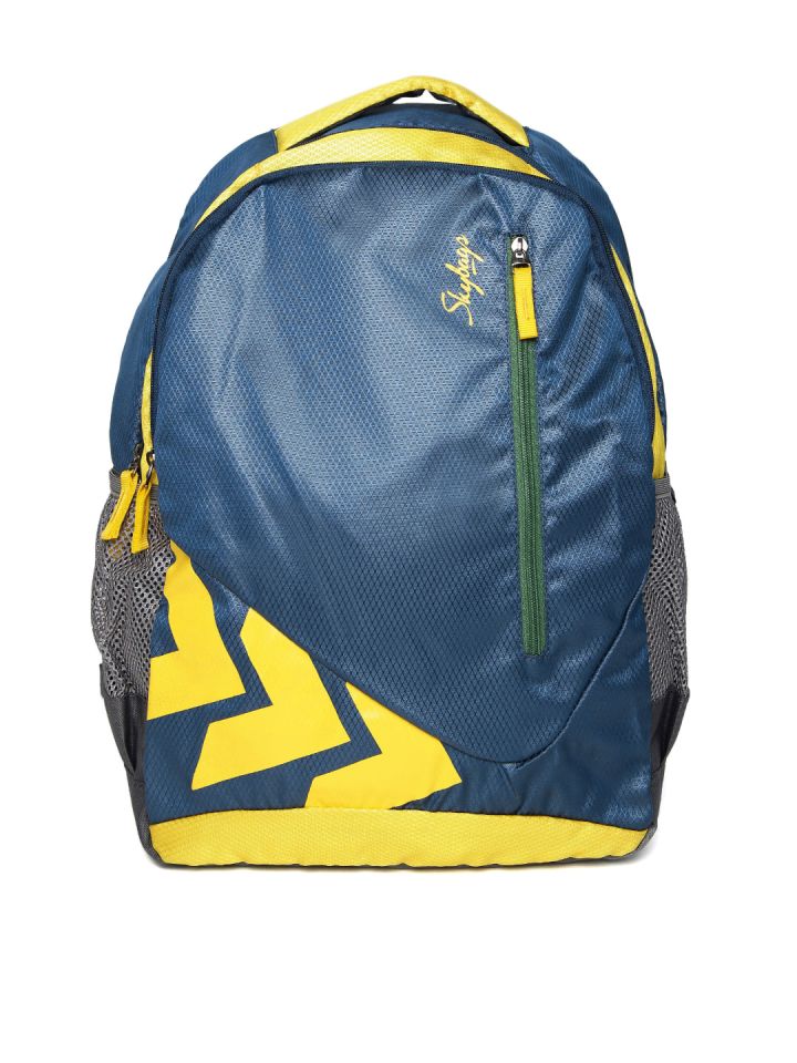 Skybags blue and yellow backpack deals