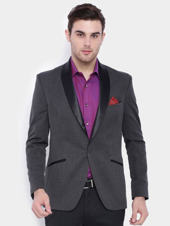 Buy SUITLTD Charcoal Grey Slim Fit Single Breasted Tuxedo Blazer