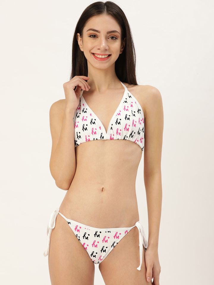 Buy Clt.s Women 2 Pc Cotton Pink & White Printed Bikini Set S91 - Swimwear  for Women 16121994