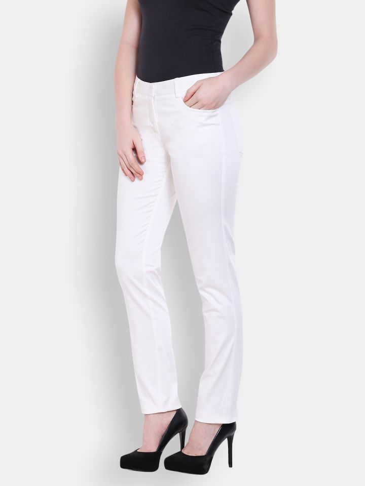 Buy Allen Solly Woman White Solid Flat Front Trousers  Trousers for Women  1612330  Myntra