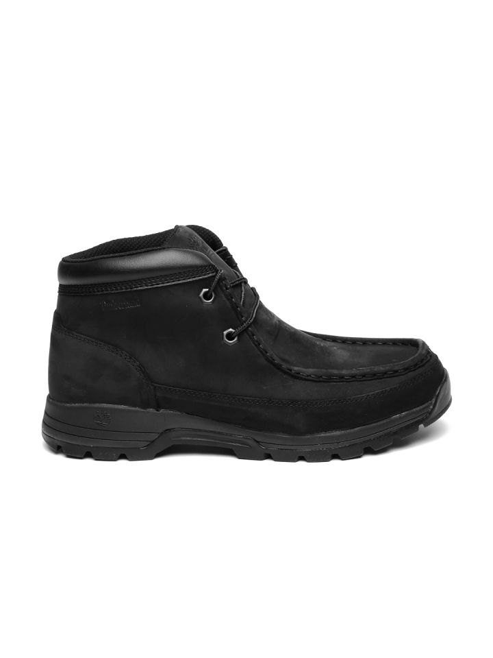 Timberland Men Black Solid Stratmore Leather High Top Flat Boots