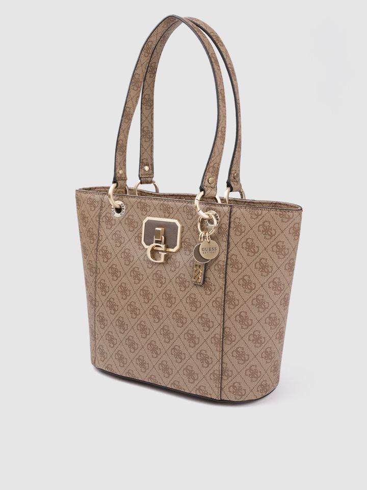 Buy GUESS Brown Checked Brand Logo Print Structured Shoulder Bag