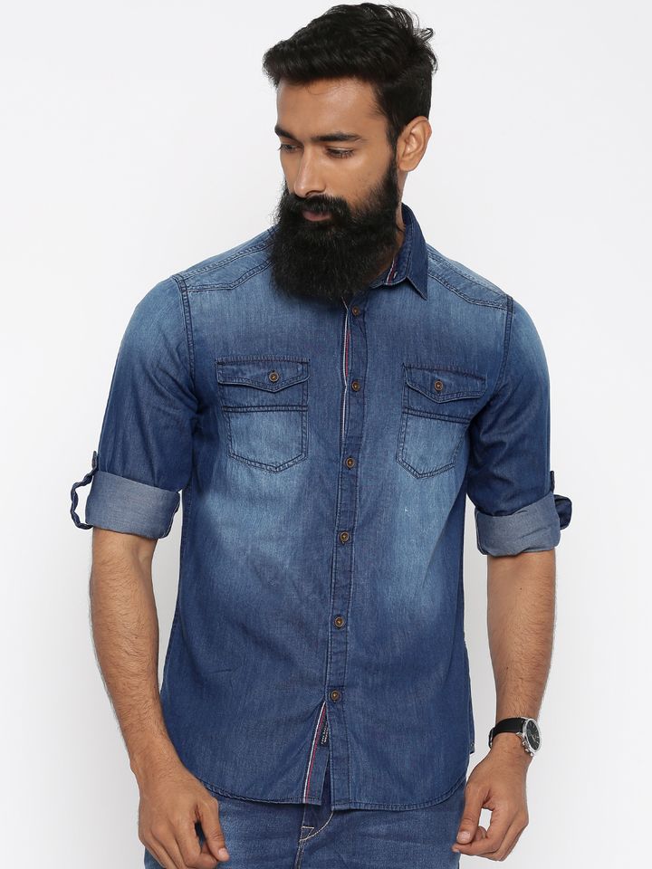 Buy The Indian Garage Co Men Blue Slim 