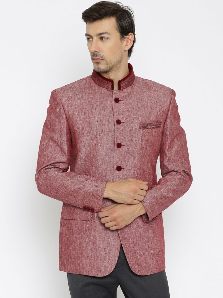 Buy Raymond Ethnix Maroon Tailored Fit Linen Ethnic Blazer