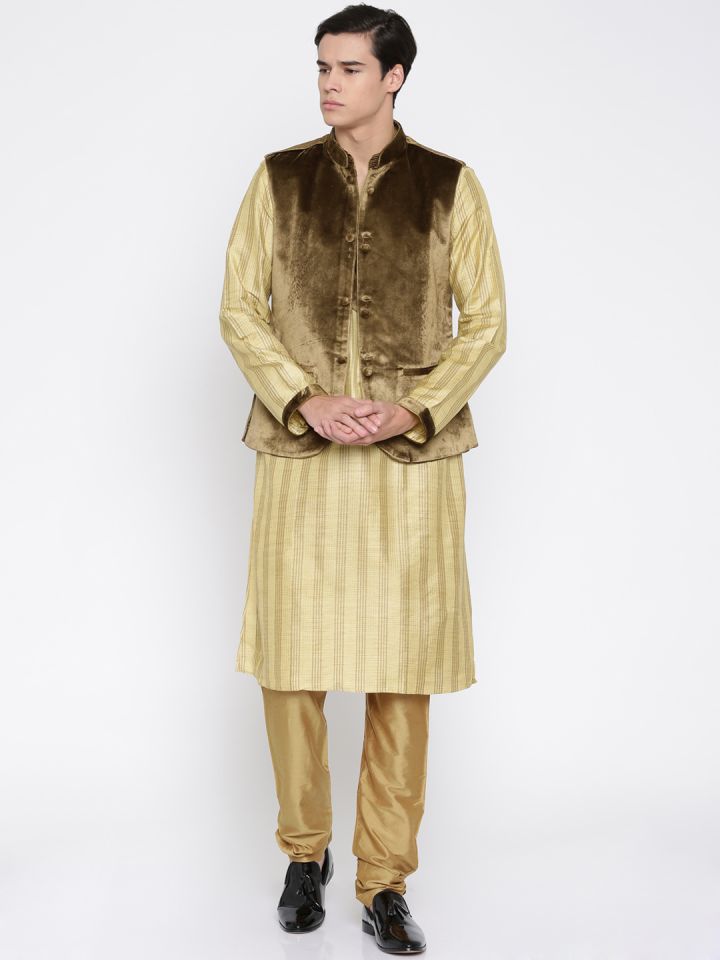 Raymond Ethnix Beige Brown Kurta Pyjama with Nehru Jacket