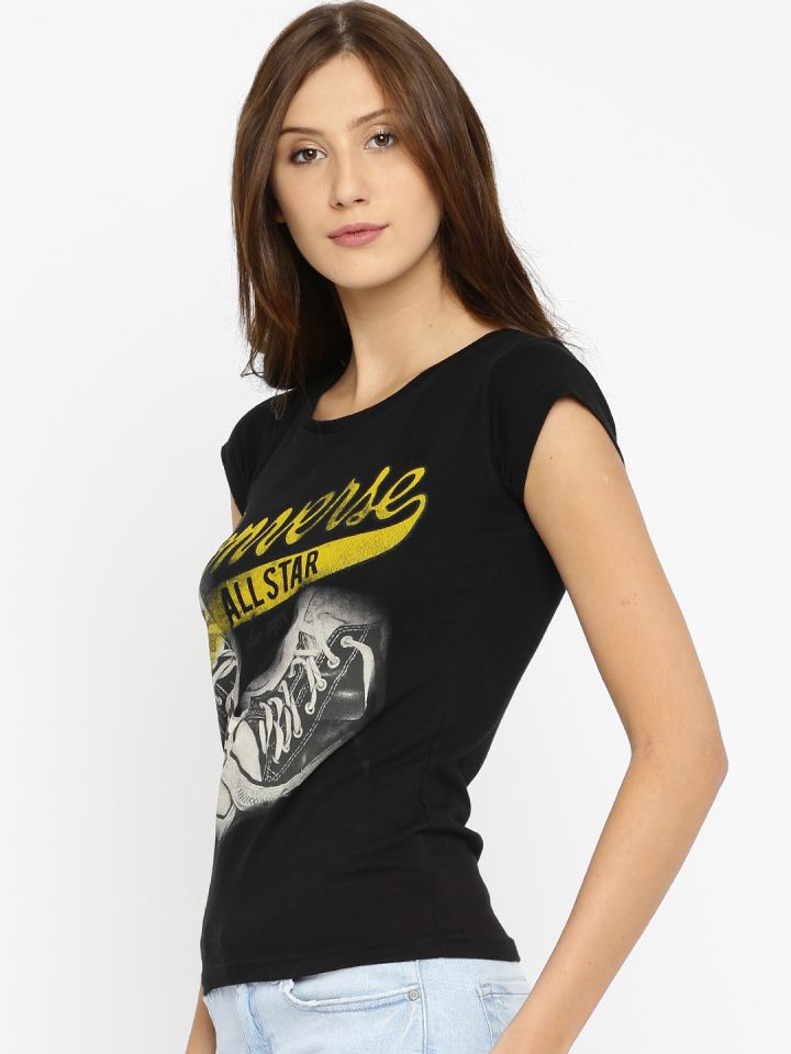 Buy Converse Women Black Printed Round Neck T Shirt Tshirts for