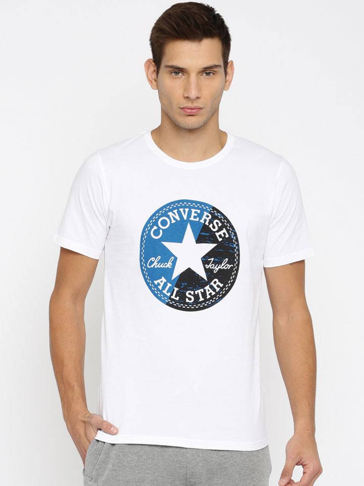 Converse Men White Printed Round Neck Pure Cotton T shirt