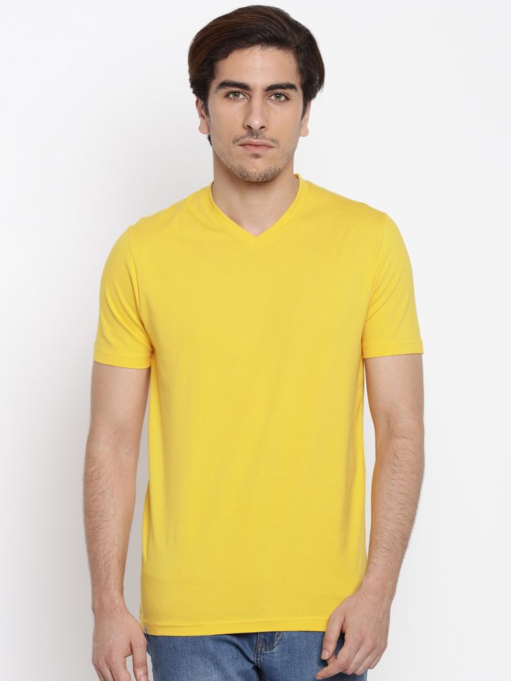 Yellow Solid V Neck T Shirt - Tshirts 