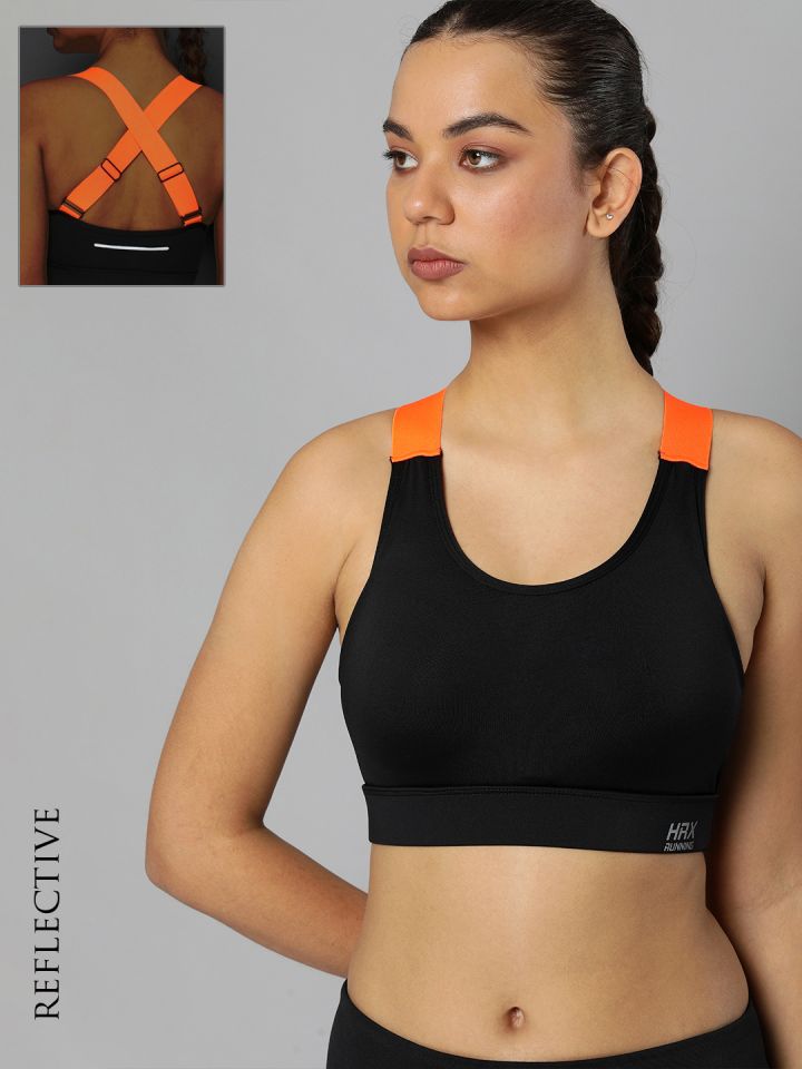 Buy HRX By Hrithik Roshan Black & Orange Lightly Padded Running Bra - Bra  for Women 16232110