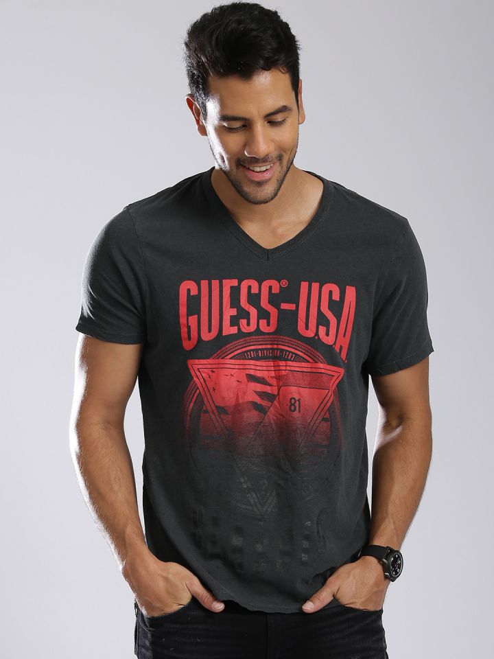 guess v neck t shirt mens