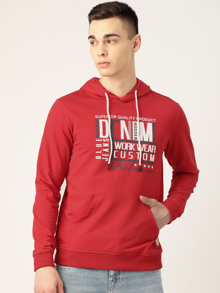Buy Peter England Casuals Men Maroon Printed Hooded Sweatshirt