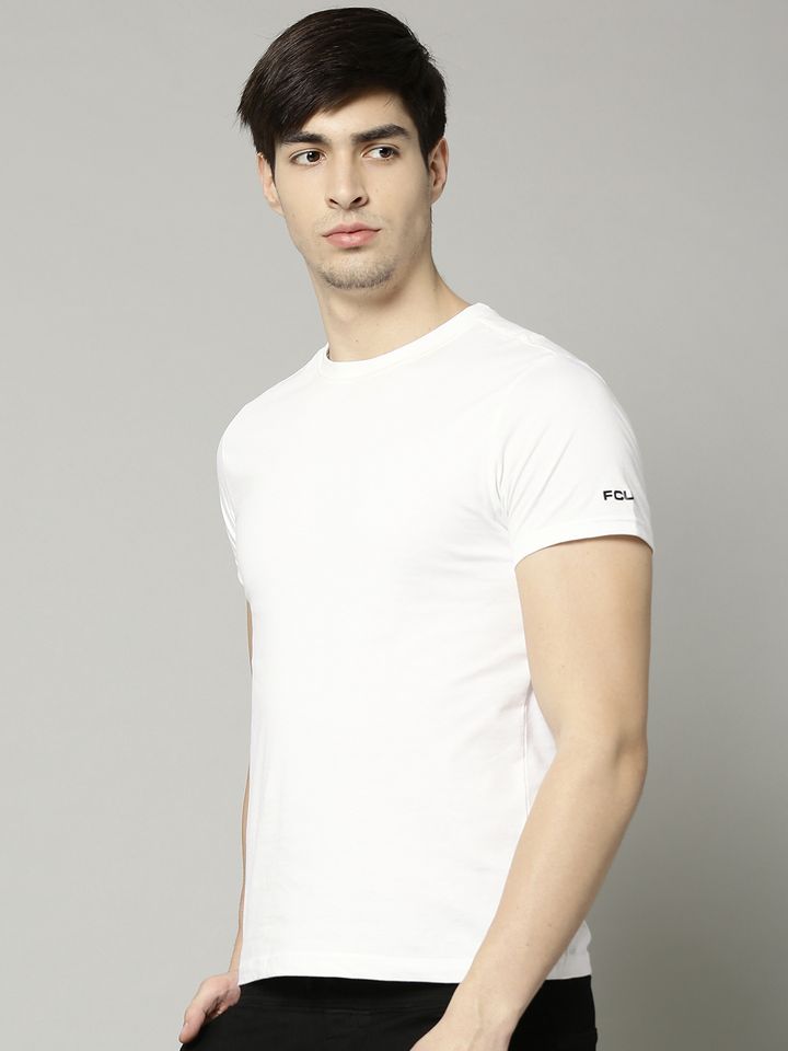 Buy FCUK Men White Solid Round Neck 