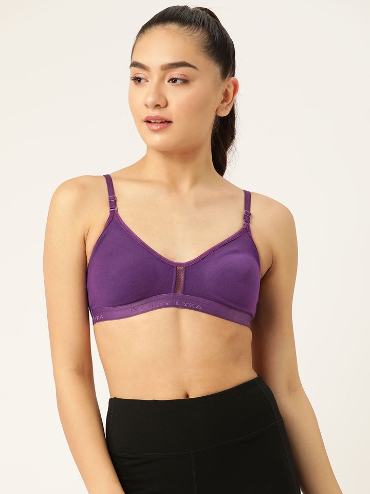 Buy Lady Lyka Purple Solid Cotton Workout Bra Full Coverage Non Wired Non  Padded - Bra for Women 16296138