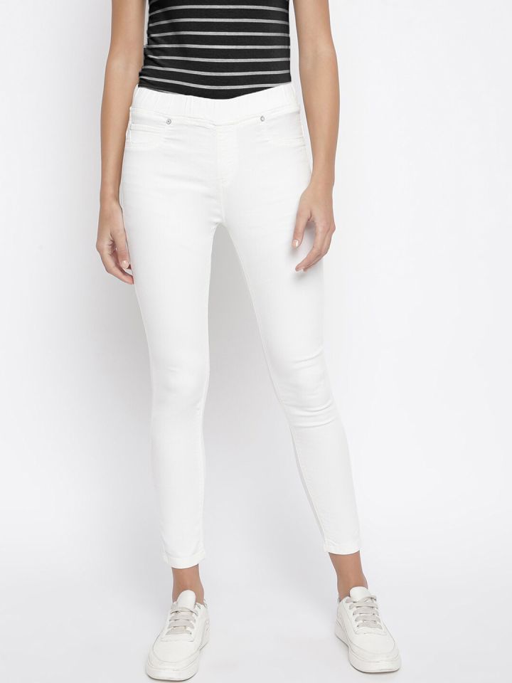 Buy TALES STORIES Women White Solid Lycra Jeggings Jeggings