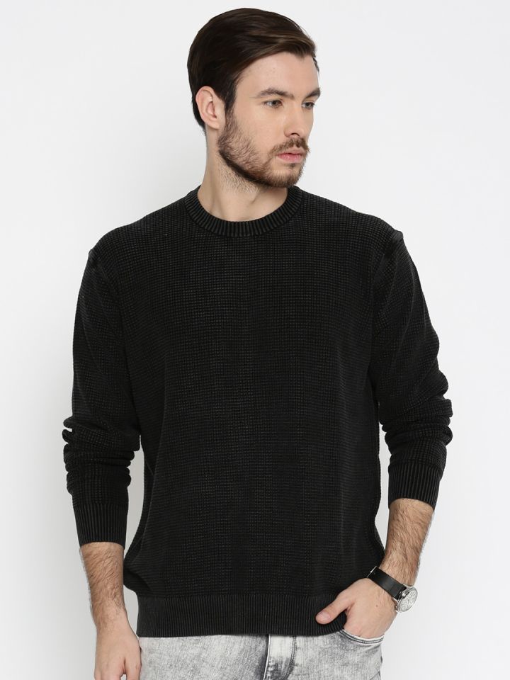 Buy Pepe Jeans Black Waffle Knit Sweater Sweaters for Men