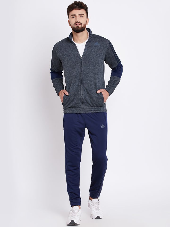 Grey and navy on sale adidas tracksuit