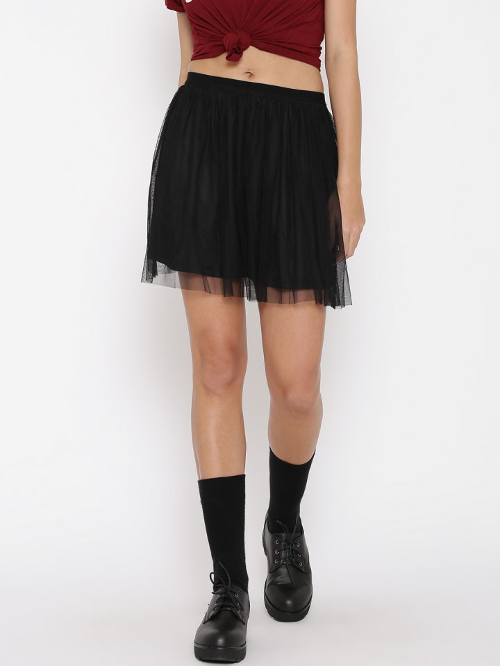 Buy FOREVER 21 Black Net Flared Mini Skirt Skirts for Women