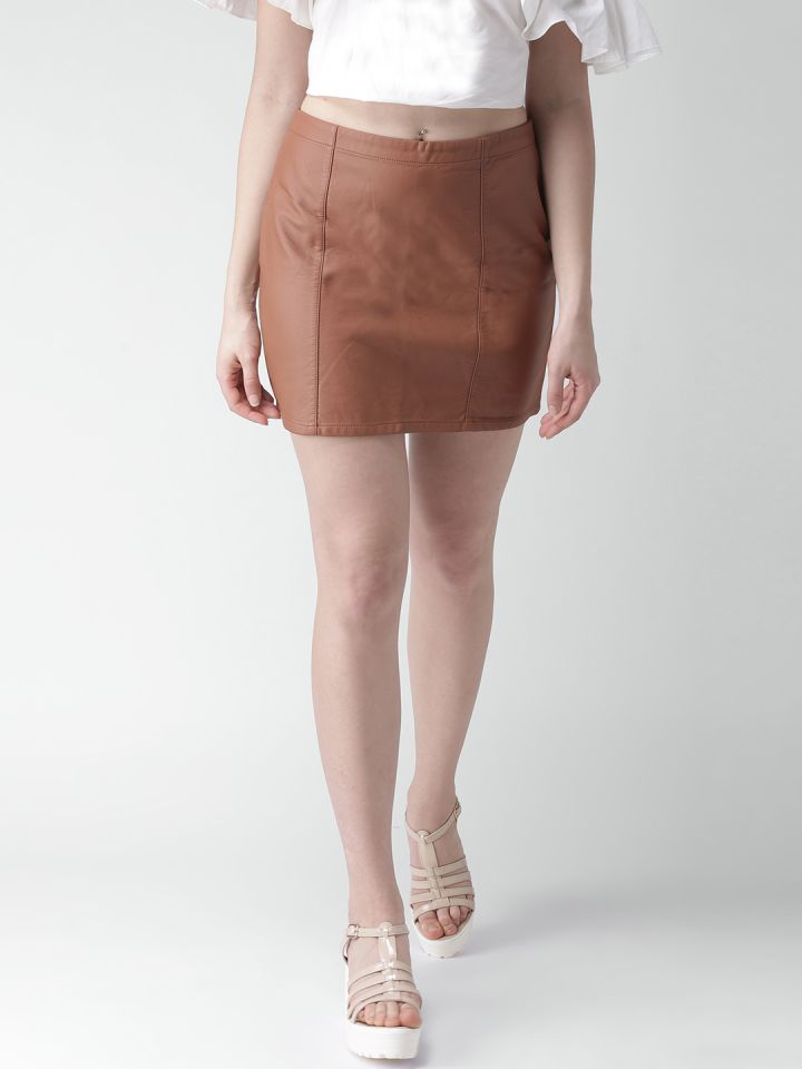 Buy FOREVER 21 Brown Faux Leather A Line Mini Skirt Skirts for