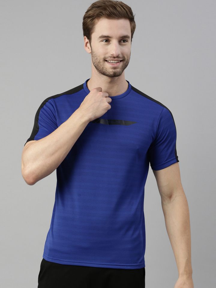 Proline Active Men Blue Grey Striped Printed Casual T shirt