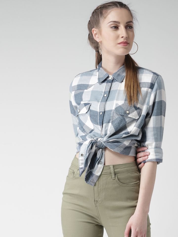 Buy FOREVER 21 Women Blue White Checked Shirt Shirts for Women