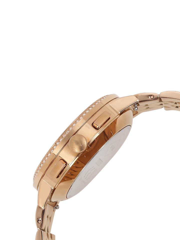 Fossils Women Rose Gold Toned Embellished Hybrid Smart Watch FTW1106