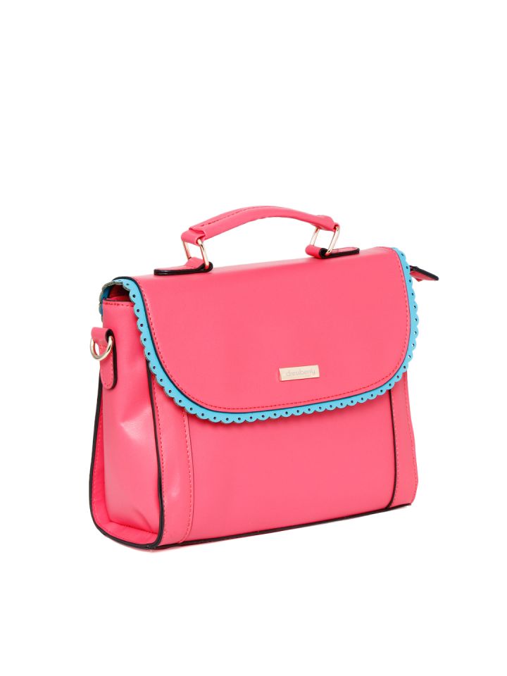 Buy DressBerry Pink Satchel With Scalloped Detail Handbags for