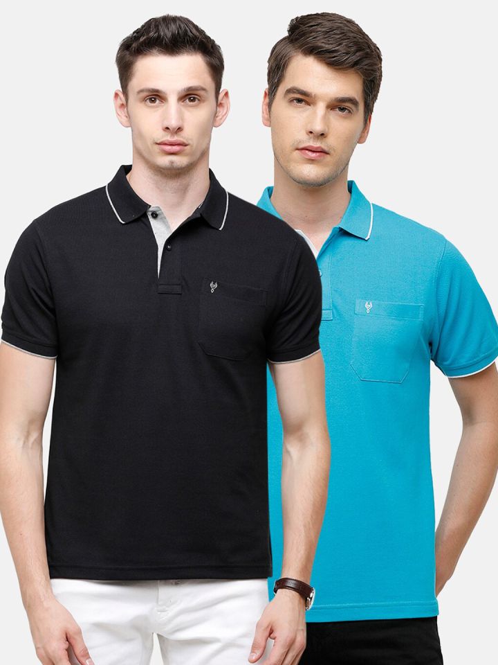 Classic Polo Men Black Blue Pack of 2 Polo Collar Cotton T shirt
