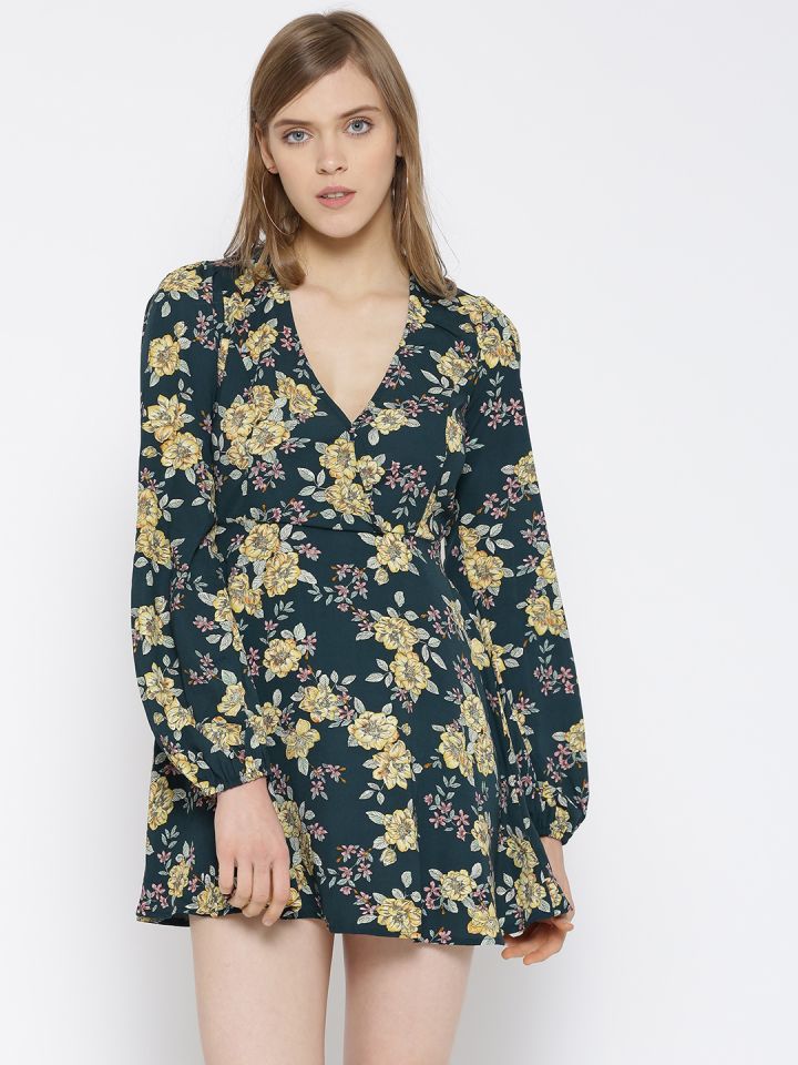 FOREVER 21 Women Green Printed Skater Dress