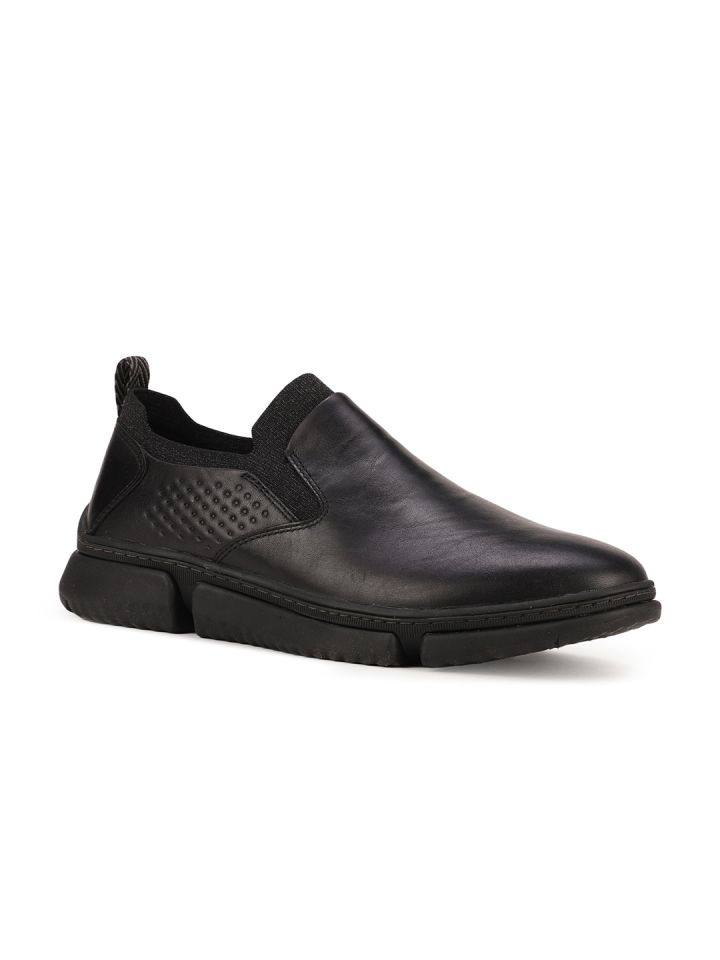 Buy Hush Puppies Men Black Perforations Leather Slip On