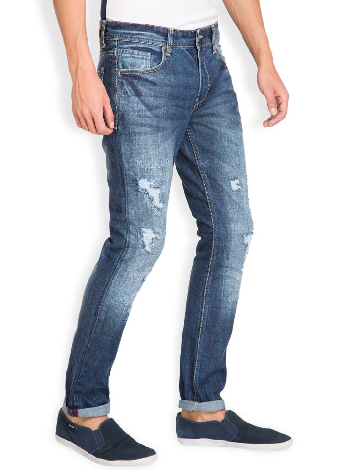 LOCOMOTIVE Men Blue Regular Fit Mid Rise Mildly Distressed Jeans