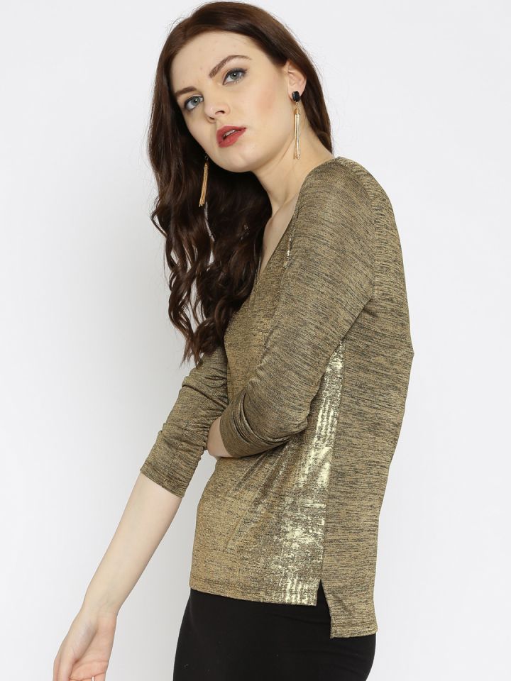 ONLY Women Gold-Toned Solid Shimmer Top