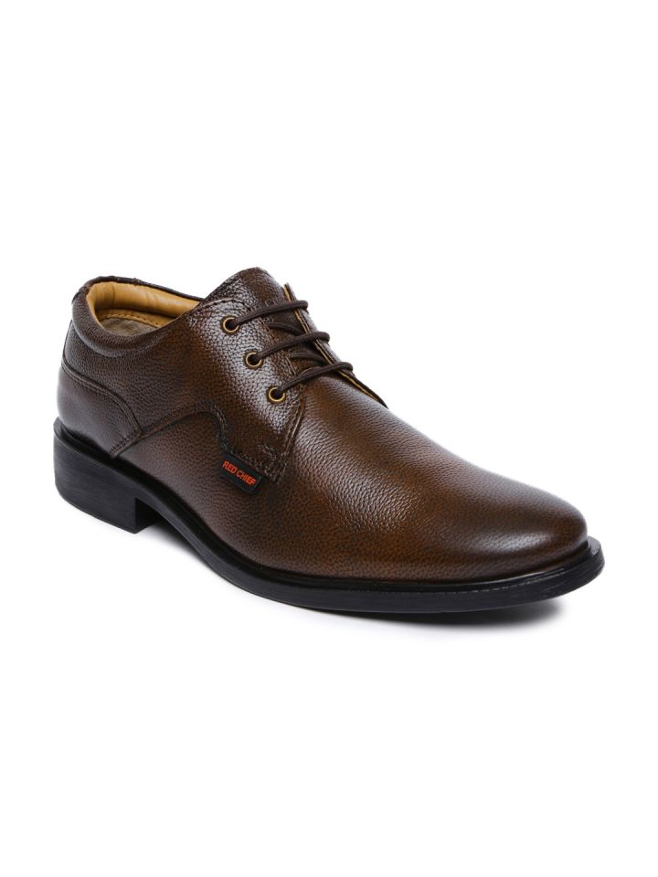 Red Chief Men Brown Textured Genuine Leather Derby Shoes