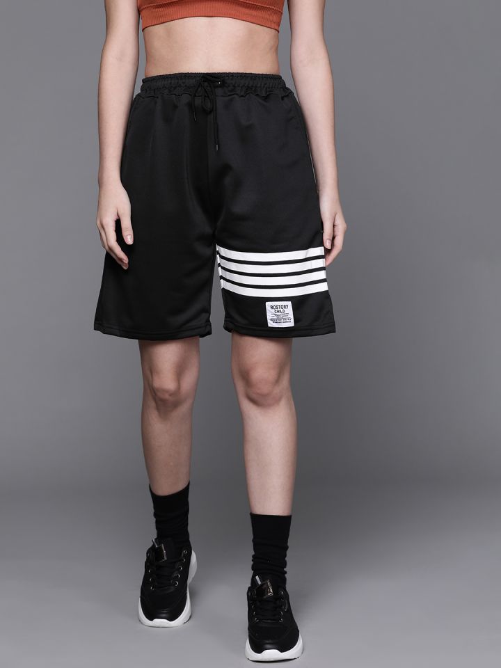 JC Mode Women Black Striped Shorts