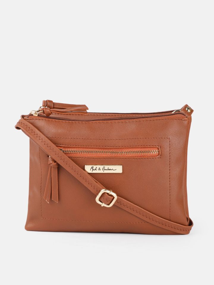 Buy Mast Harbour Women Brown PU Structured Sling Bag Handbags